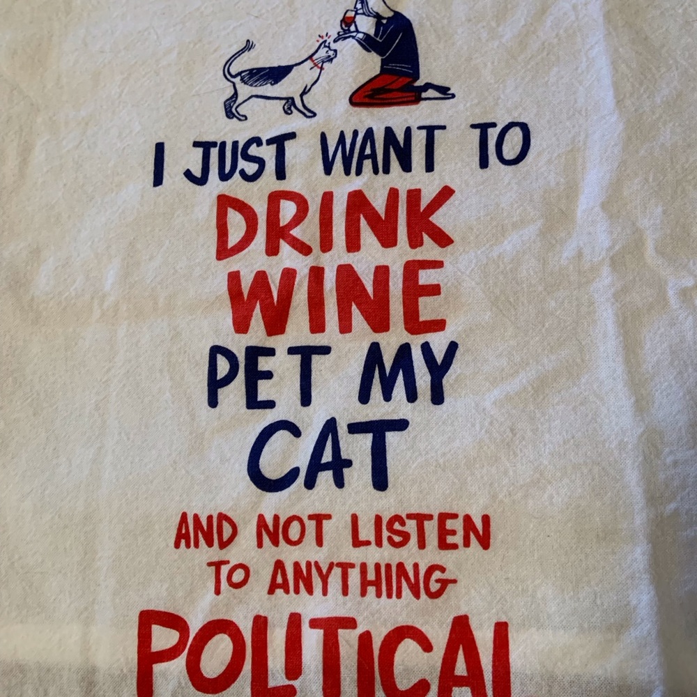 Kitchen Tea Towel Cat and Wine